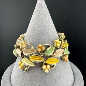 Vintage Coro Bracelet Gold Tone Enamel Flower Yellow  6" READ